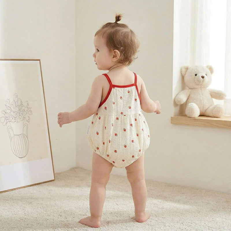 Body verano bebé niña mono una pieza fresas transpirable - imagen 2