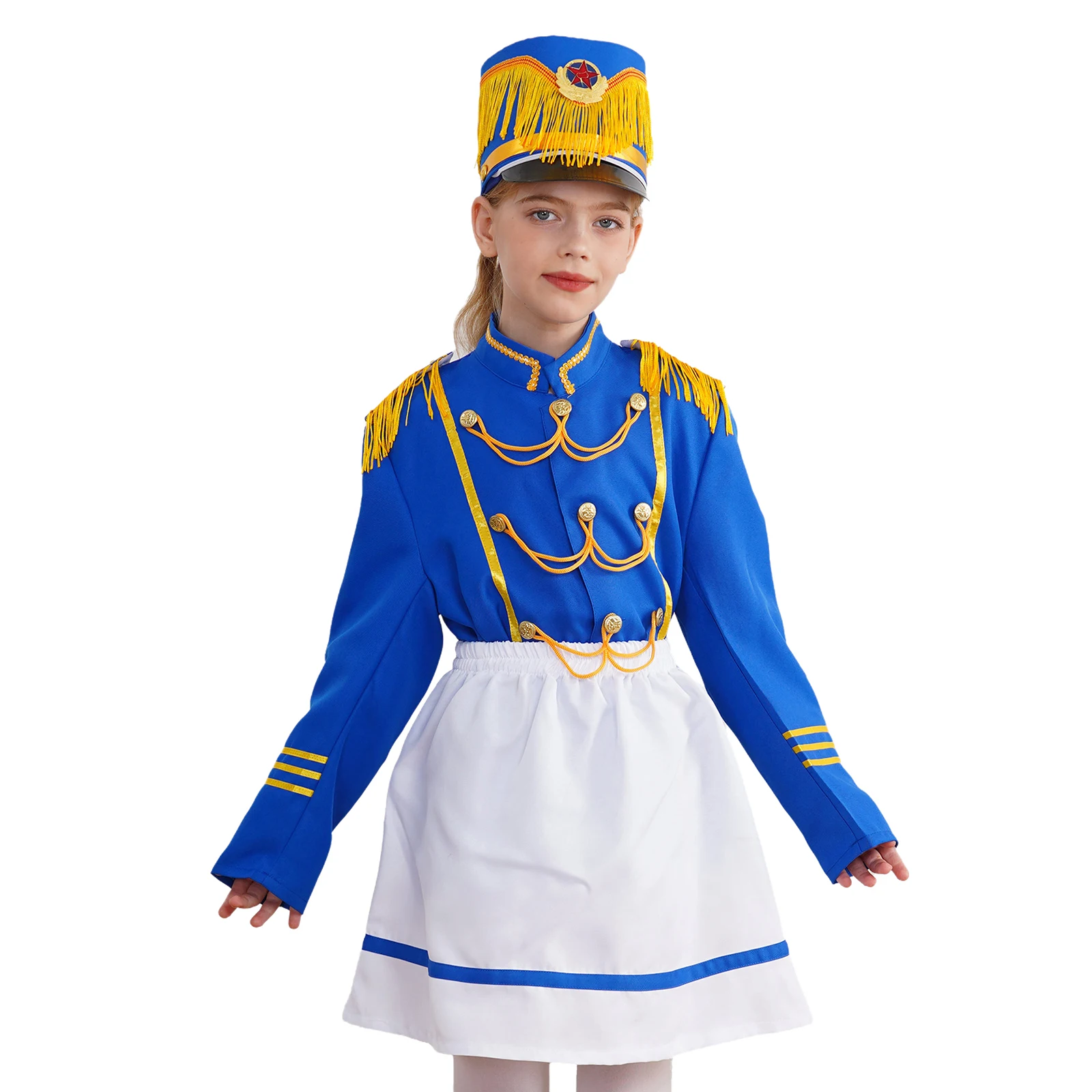 Vista frontal del uniforme completo con gorra
