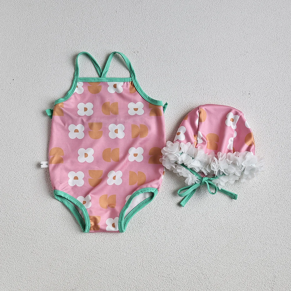 Bañador una pieza floral para niñas pequeñas con sombrero - imagen 2