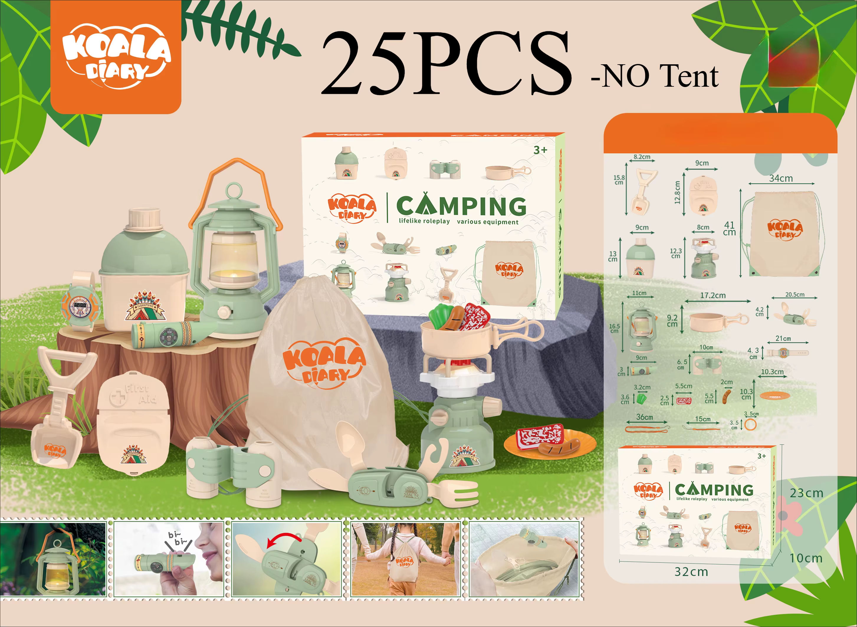 Niño jugando con el kit de camping