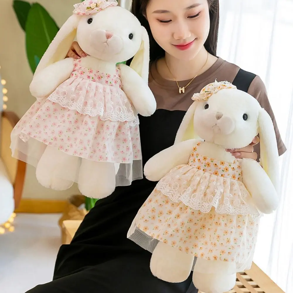 Peluche de conejo de orejas largas con falda floral para hogar - imagen 3