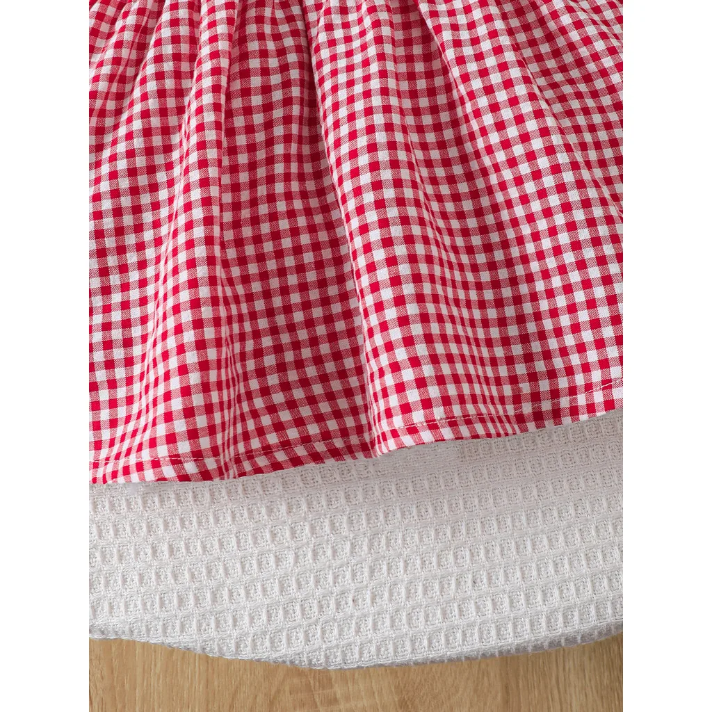 Vestido niña a cuadros rojos sin mangas con fresa y cuello muñeca - imagen 3