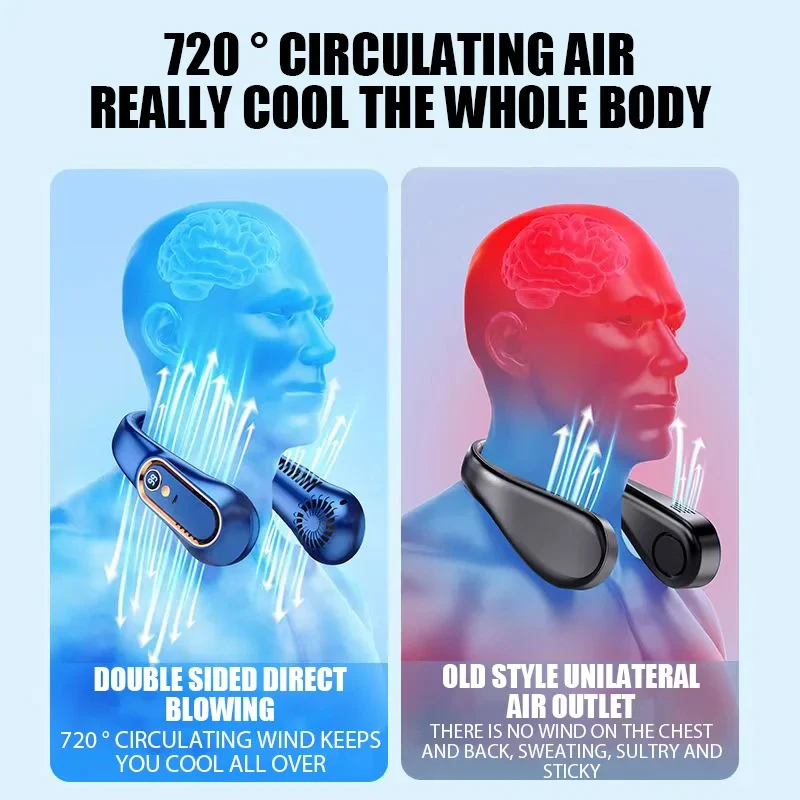 Ventilador de cuello colgante recargable por USB silencioso con LED - imagen 4