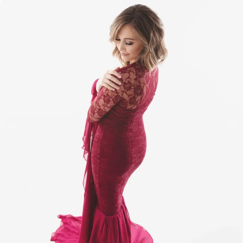 Vestidos con encaje y gasa para fotos de embarazo – Estilo maxi - imagen 4