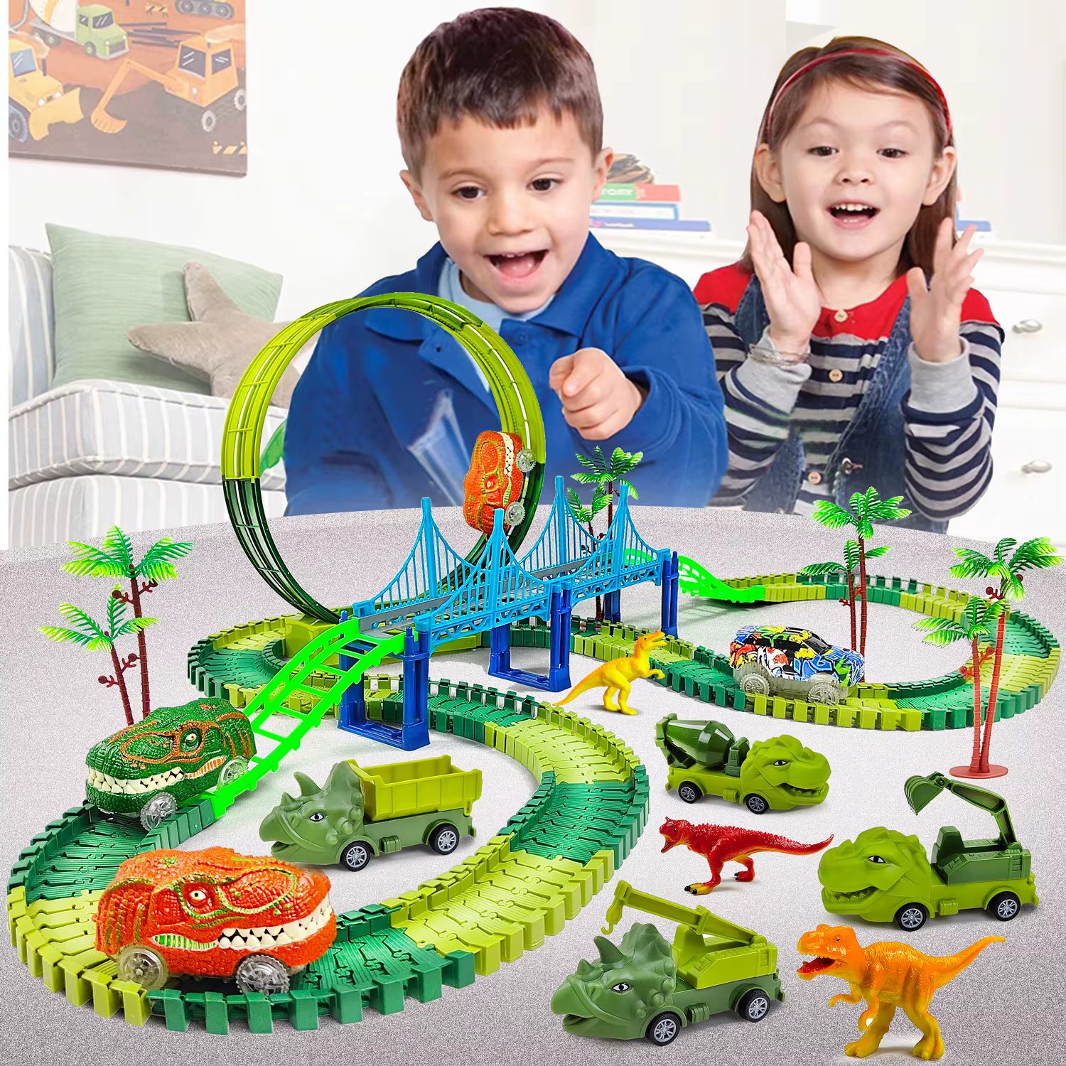 Pista de dinosaurio eléctrica mágica para niños: juguete de tren - imagen 2