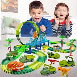 Pista de dinosaurio eléctrica mágica para niños: juguete de tren
