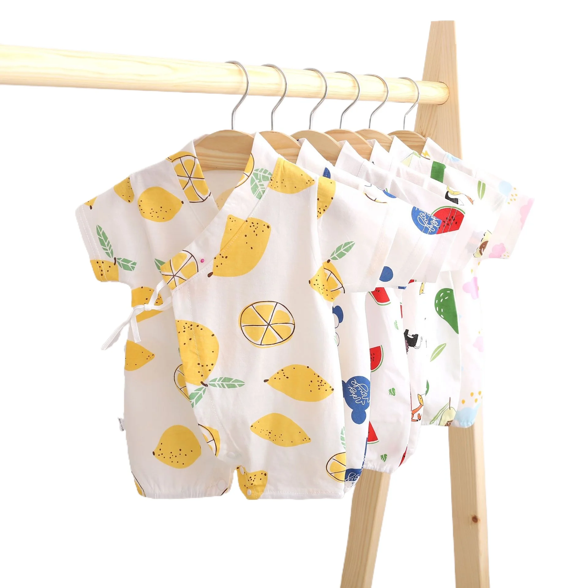 Mono de verano en algodón peinado manga corta con estampado