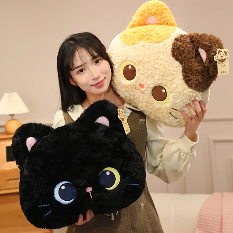 Cojín de gato felpa suave negro calicó para sofá y hogar decorativo