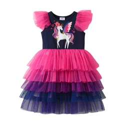 DXTON Vestido de verano para niñas con capas pastel estilo unicornios