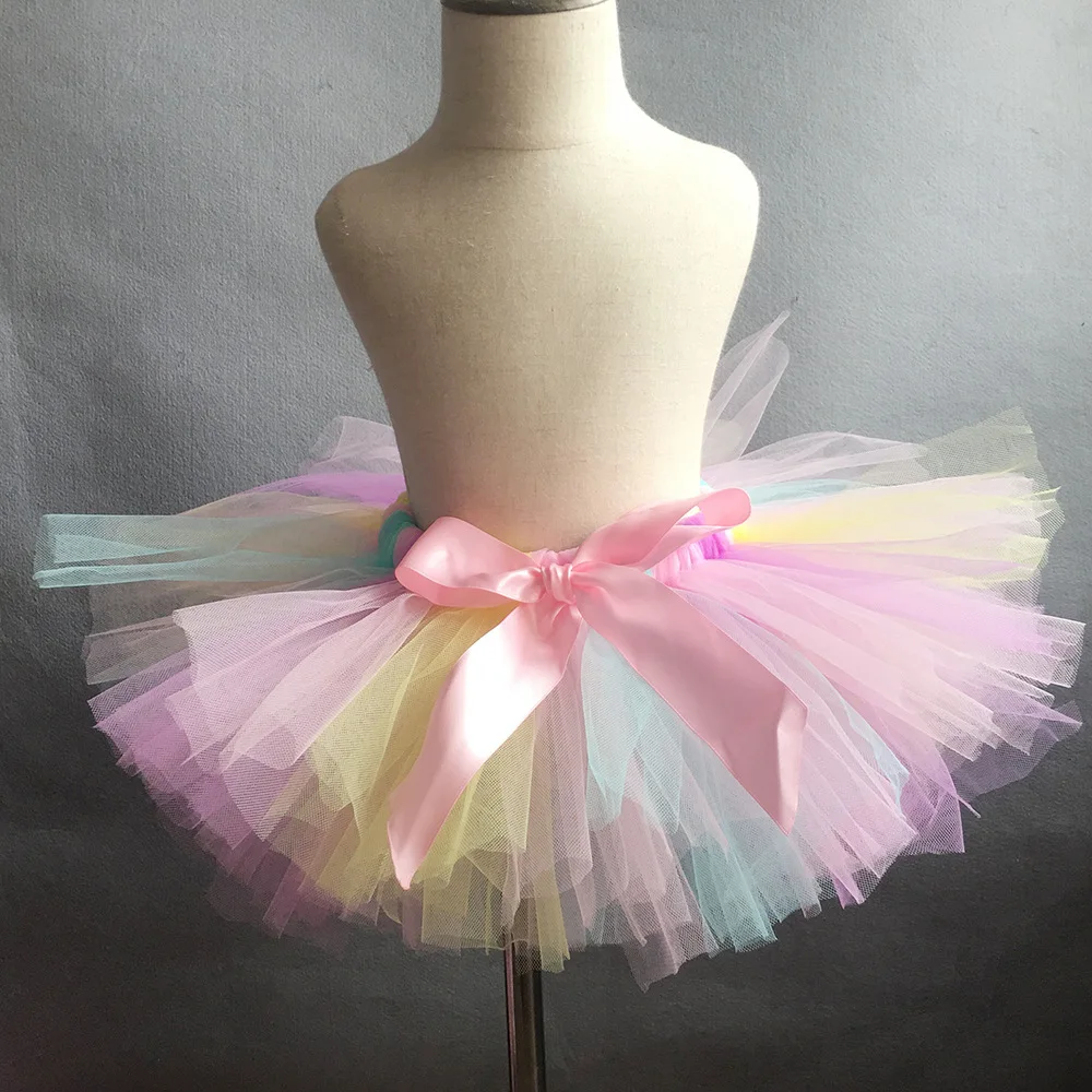 Falda tutu arcoíris para niña con lazo de tul suave y cómodo