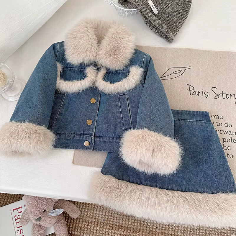 Detalle de la chaqueta: look vaquero acolchado y acabado cálido