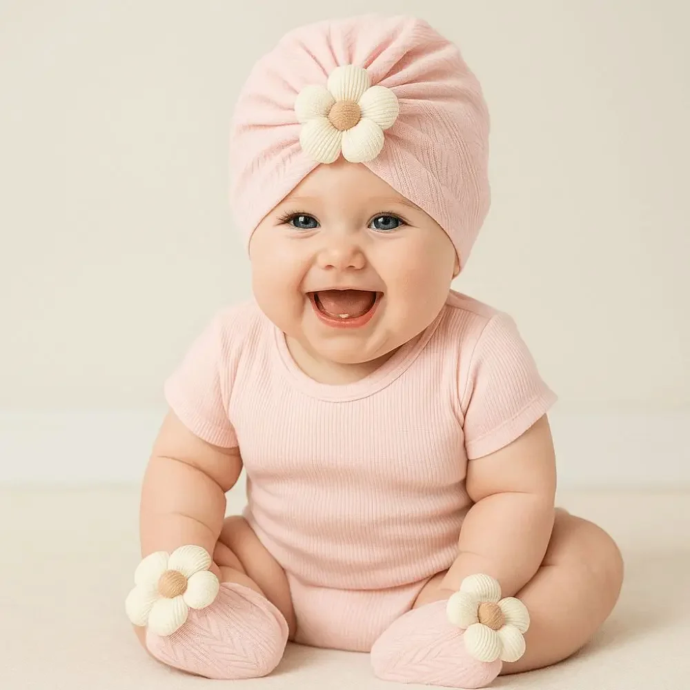 Conjunto gorro turbante floral y calcetines suaves para bebé - imagen 4
