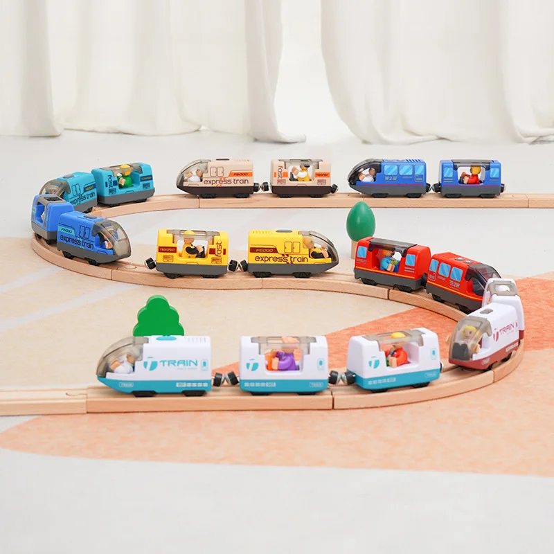 Tren de juguete magnético de madera, locomotora para pistas - imagen 3