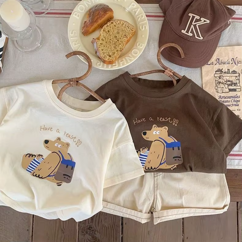 Camiseta infantil de dibujos animados, verano y manga corta