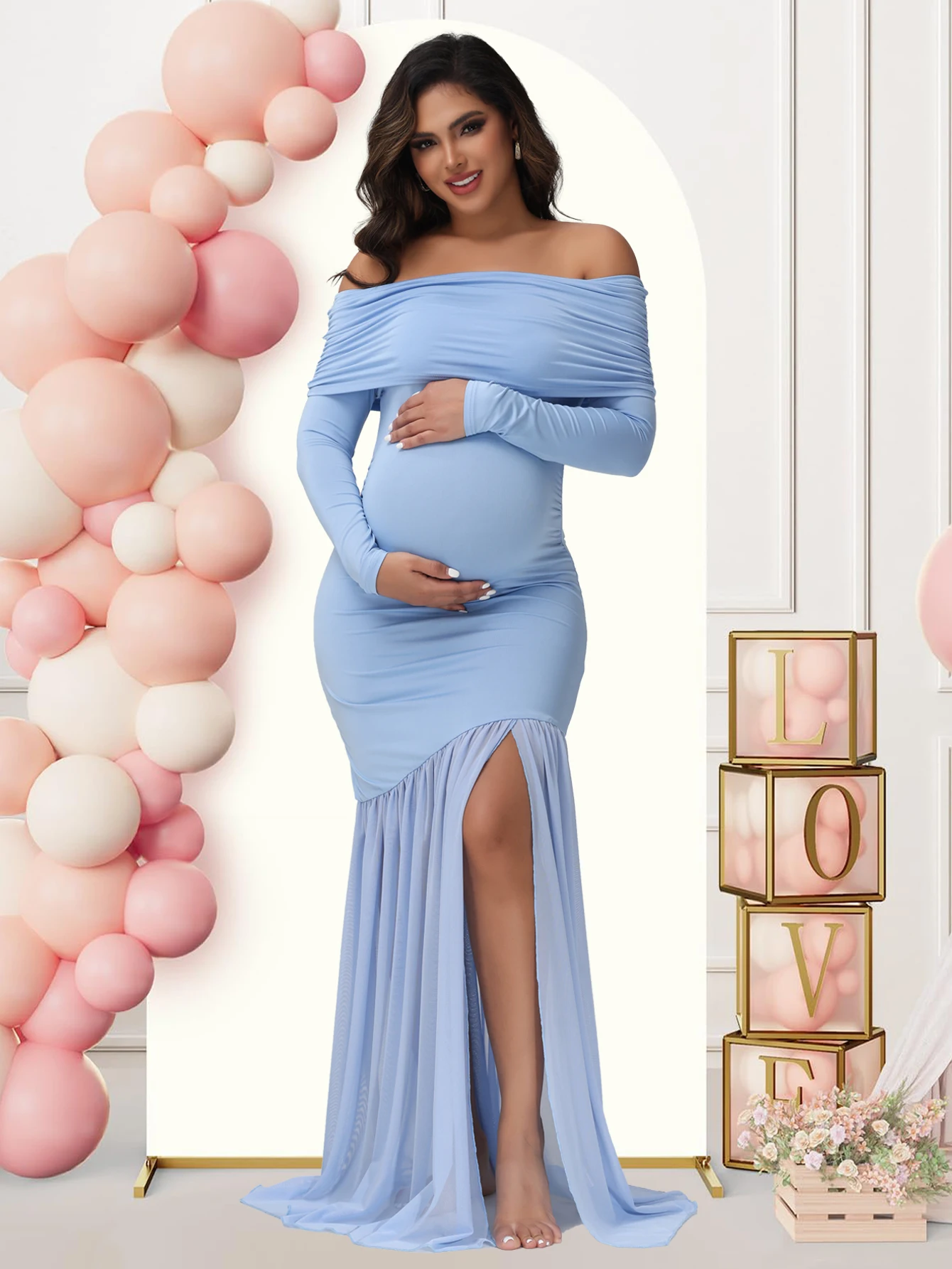 Vista del dobladillo de cola de pez del vestido premamá