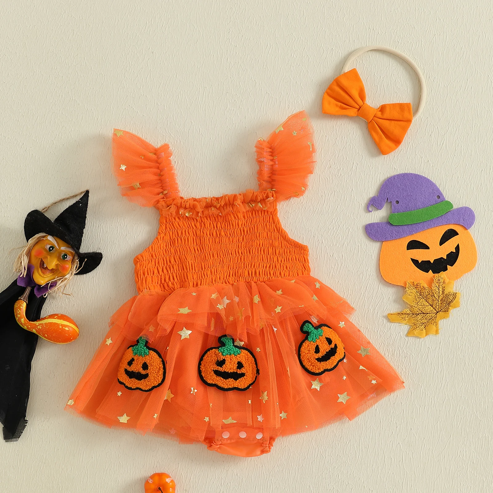 Pelele tul de recién nacido para niña Halloween calabazas - imagen 5