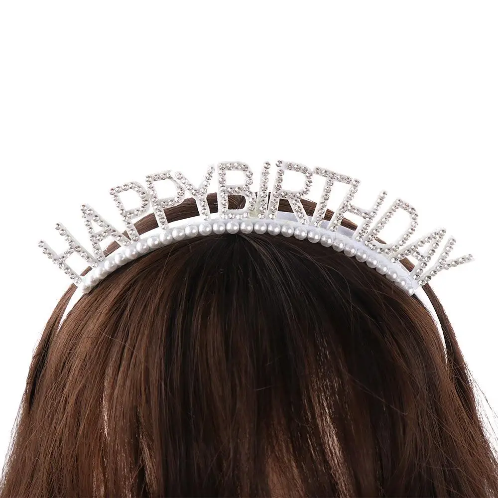 Diadema roja de feliz cumpleaños con pedrería