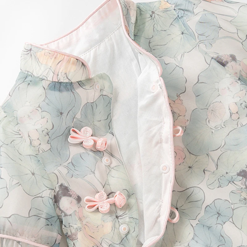 Conjunto de bebé niña estilo cheongsam algodón manga larga con flores - imagen 4