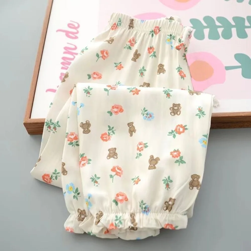 Pantalones antimosquitos de verano para niñas con estampado floral