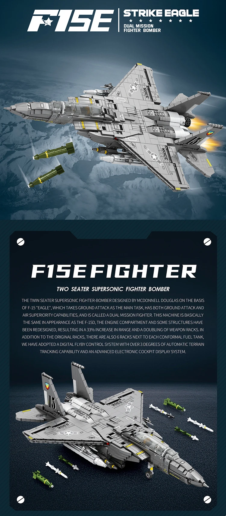Bloques de construcción del avión F-15E Strike Eagle de AMAZINGBLOKS