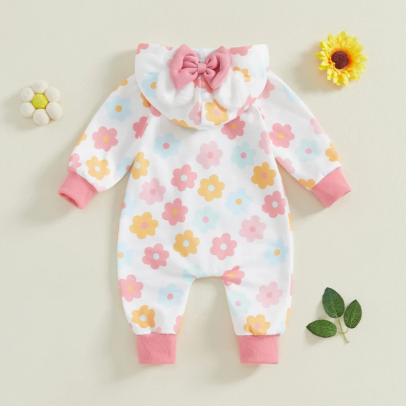 Mono de bebé de lana con capucha y cremallera estampado floral - imagen 3