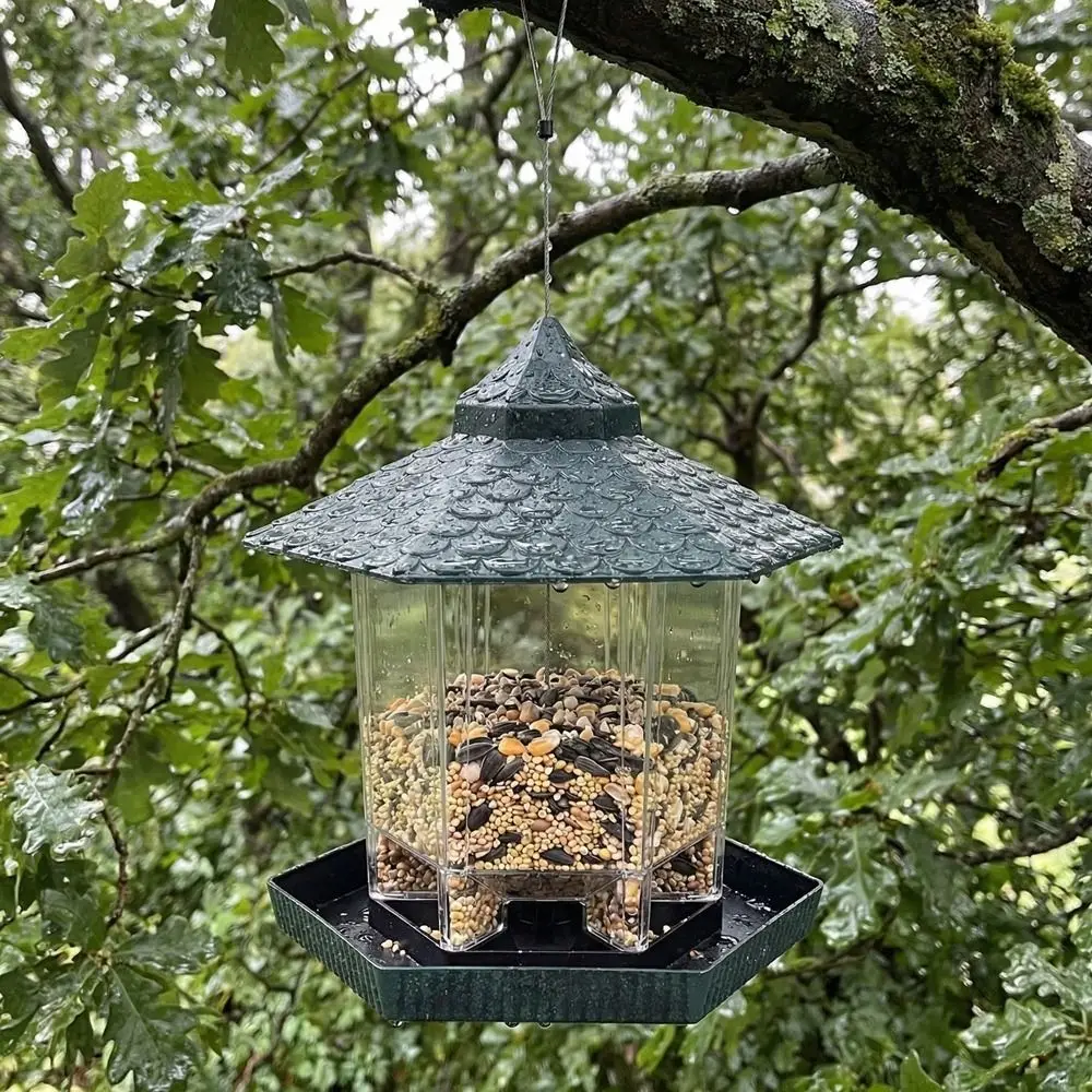 Comedero para pájaros colgante tipo torre de plástico transparente - imagen 3