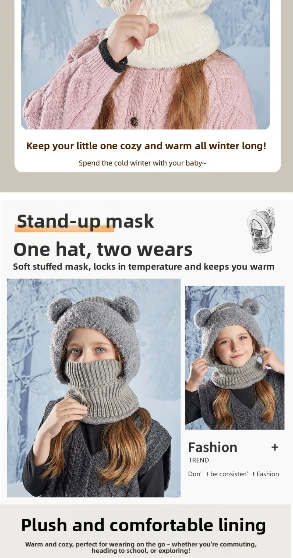 Gorro pasamontañas colocado mostrando protección del cuello