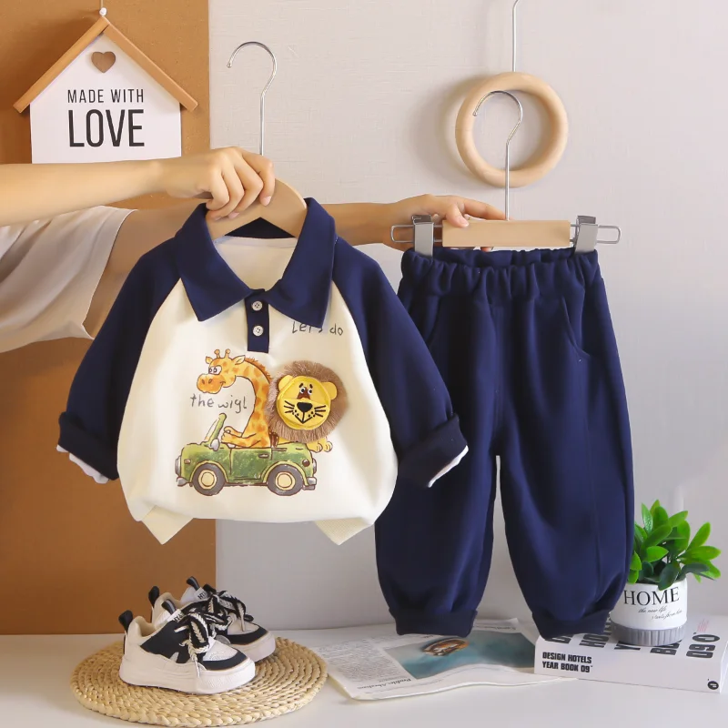 Conjunto de otoño para bebé: camiseta y pantalón con dibujos animados - imagen 2