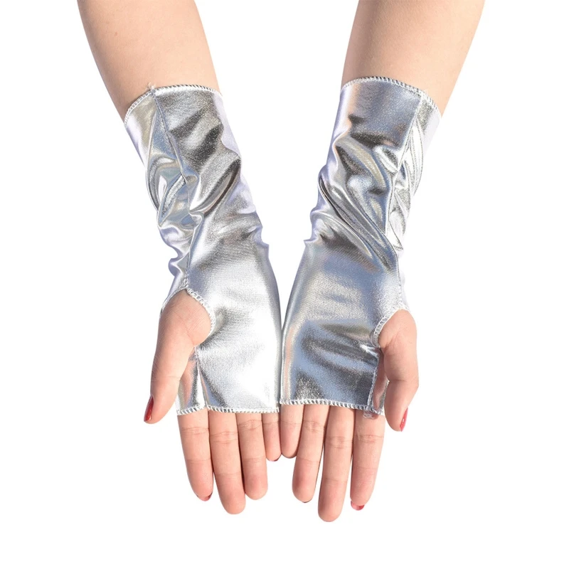 Guantes sin dedos de cuero brillante estilo punk para fiesta y disfraces - imagen 3