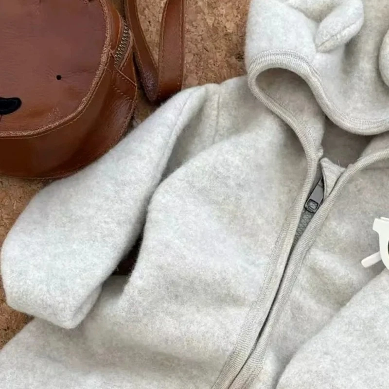 Mameluco de lana con capucha para bebé – Gorro orejas y cremallera