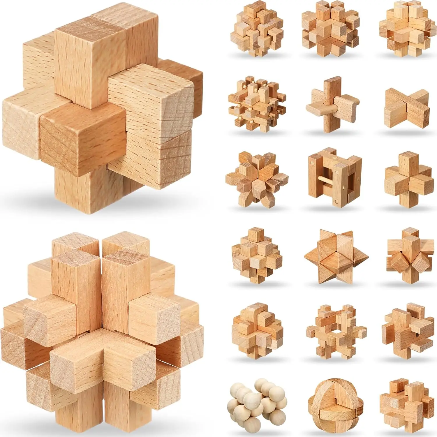 Kong Ming Luban Lock rompecabezas educativo 3D de bambú matemáticas - imagen 3