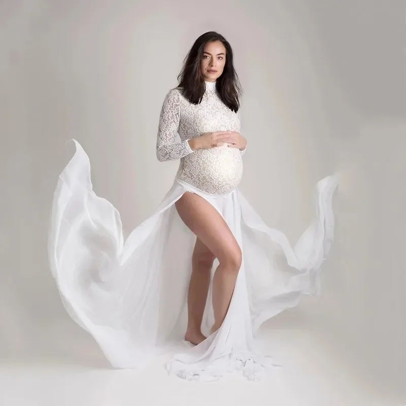 Vestido de maternidad maxi en gasa con abertura alta para fotos