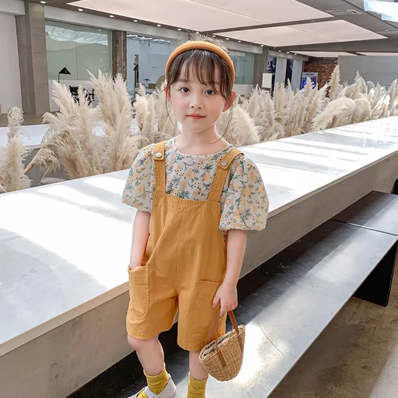Mono veraniego de color puro para niña – Pantalón corto con tirantes - imagen 5