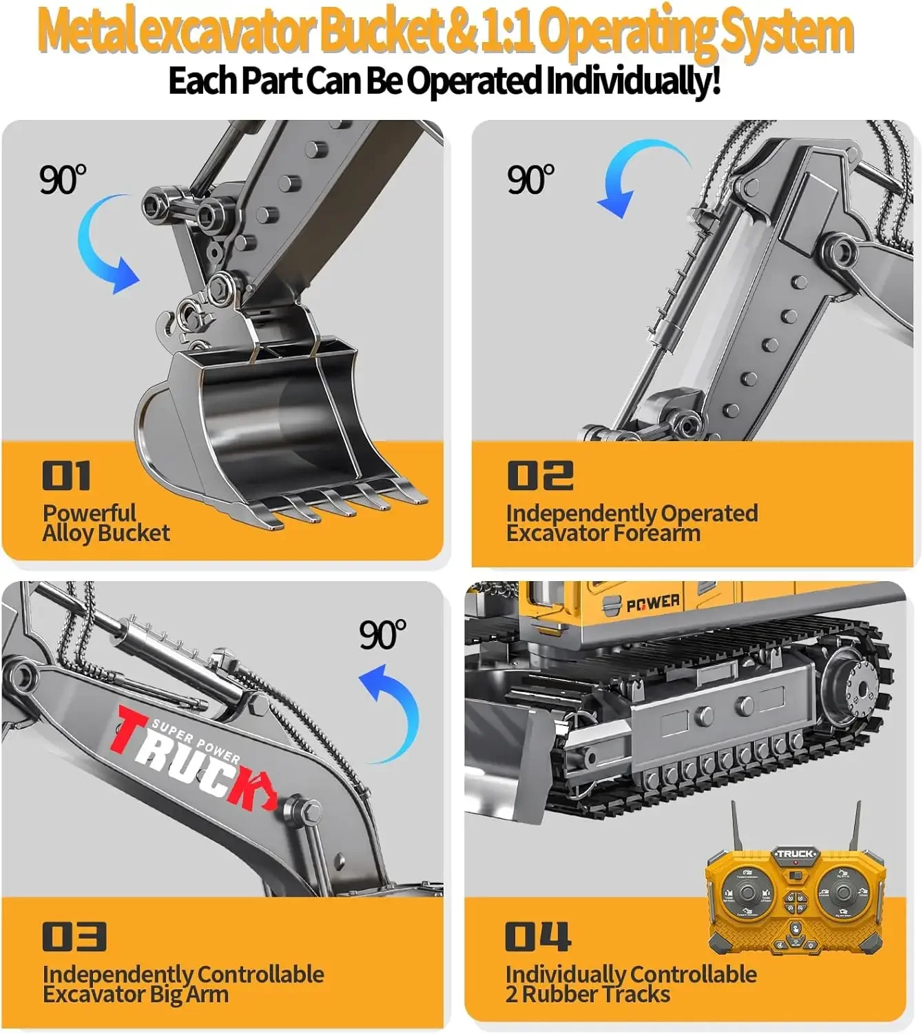 Excavadora con control remoto 2,4G – Camión de juguete para niño - imagen 3