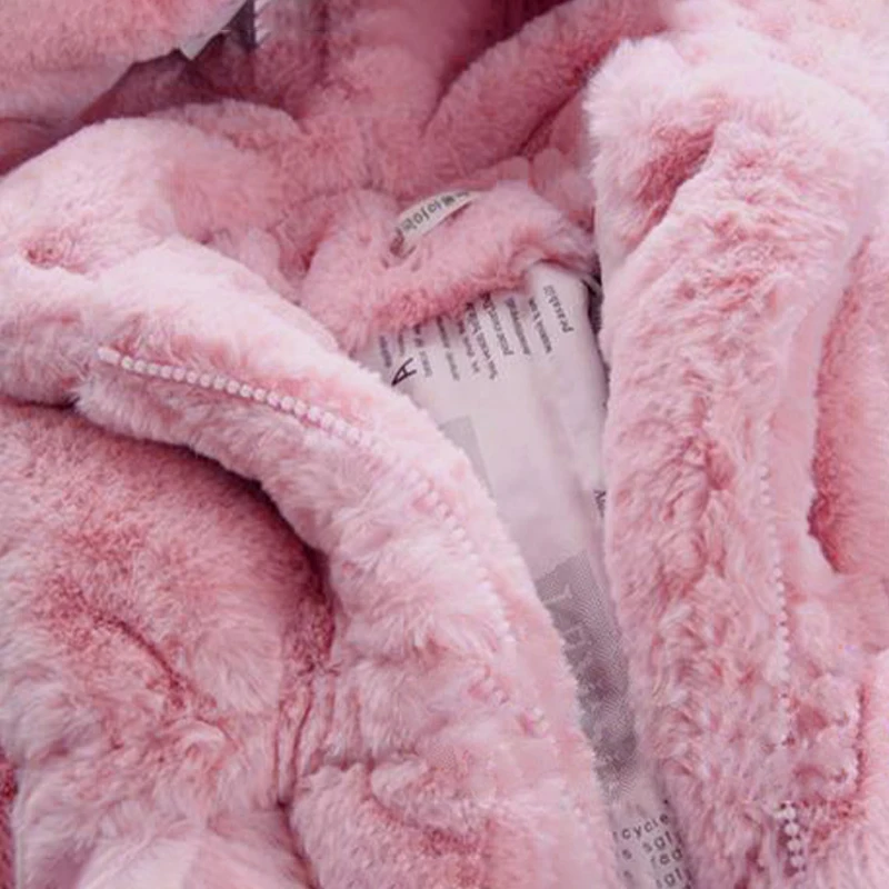 Abrigo de invierno para niñas con capucha y piel sintética cálida - imagen 5