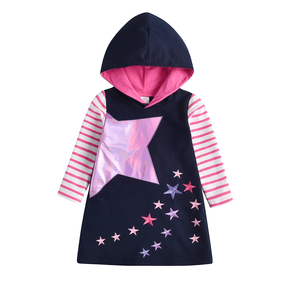 DXTON vestido con capucha para niñas de algodón manga larga y estrellas - imagen 3