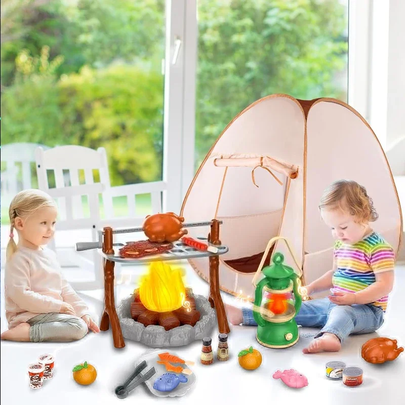 Tienda de campaña infantil con juego de alimentos en miniatura