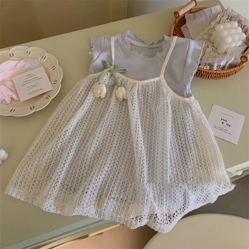 Conjunto bebé falda y top de punto azul marino tulipán verano - imagen 4