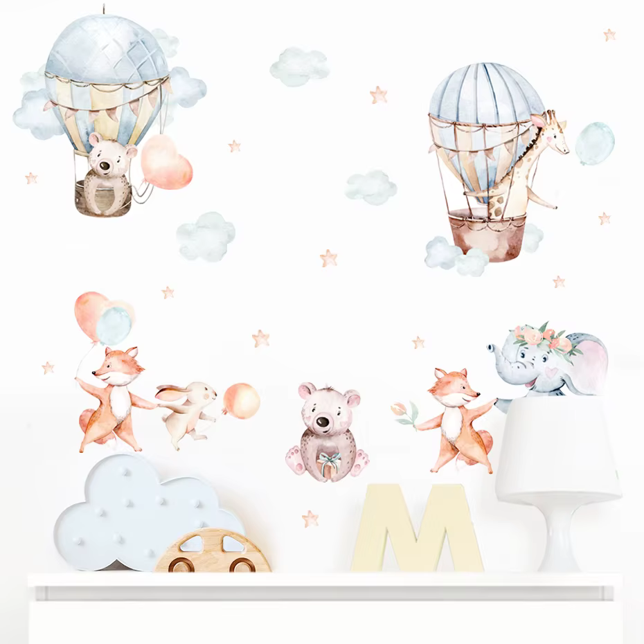 Vinilos decorativos infantiles – Globos y animales en acuarela - imagen 3