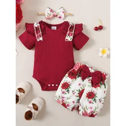 Pelele bebé niña con lazo floral - Conjunto verano recién nacida