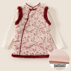 Vestido de invierno para niña sin mangas con bordado mariposa roja