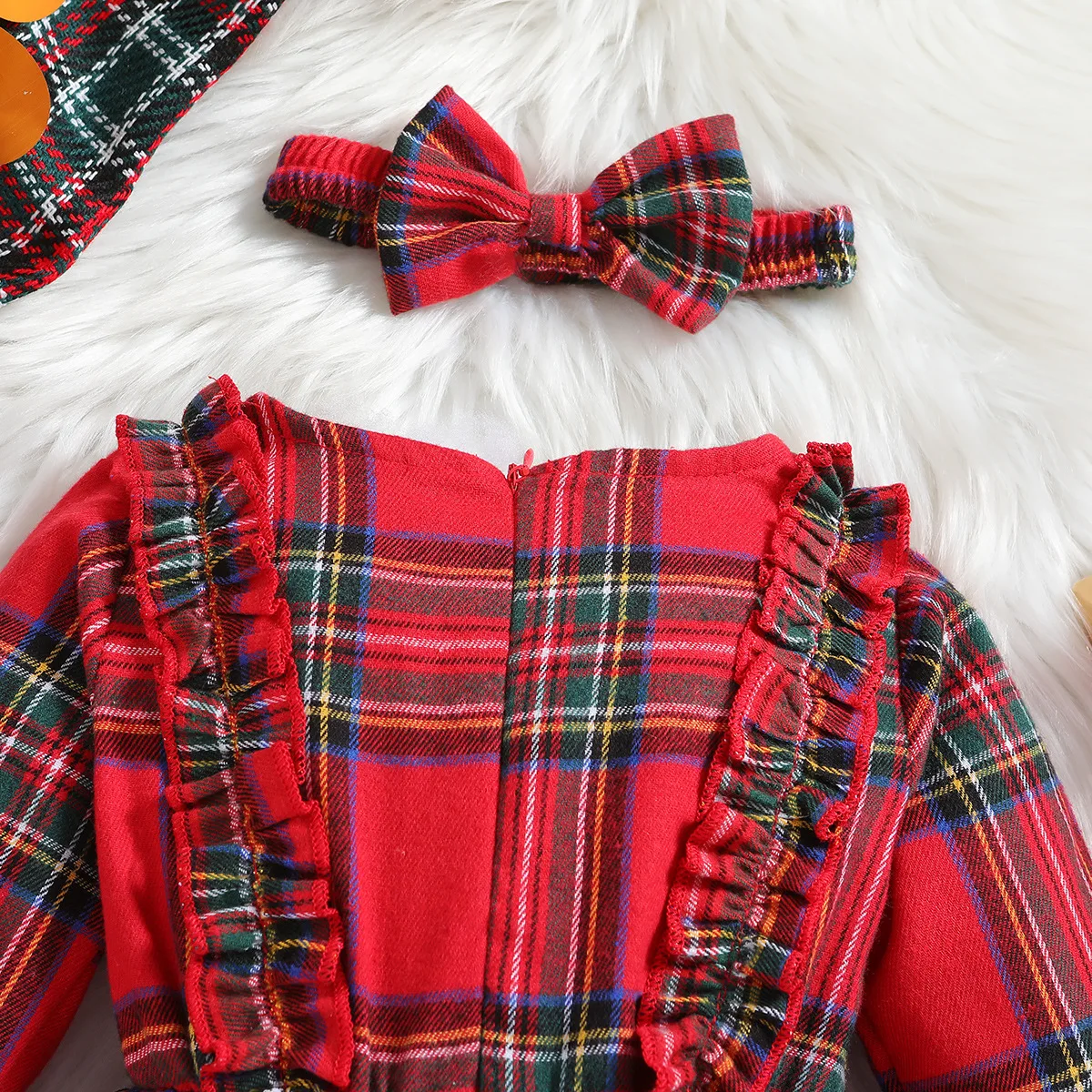 Vestido princesa cuadros invierno para niña con diadema - imagen 4