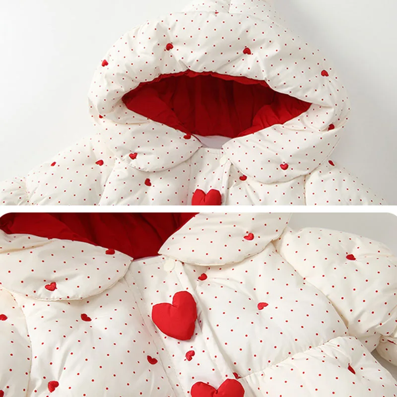 Pelele de invierno con capucha gruesa y puntos princesa para bebé - imagen 5