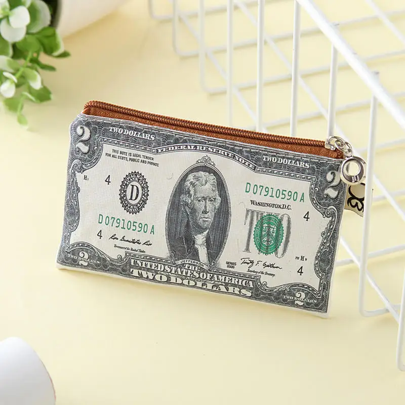 Cartera larga de lona con estampado de monedas y cremallera - imagen 4