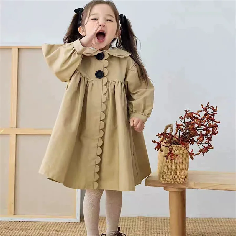 Gabardina ligera con solapa para bebé niña, manga larga