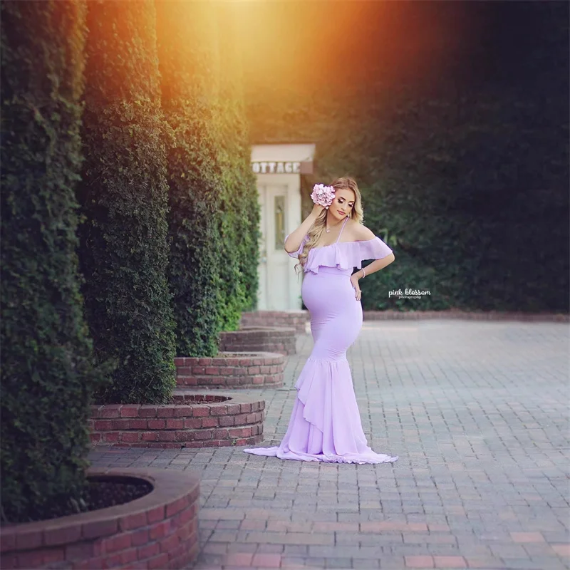 Vestido de maternidad largo manga corta para fotos premamá - imagen 5