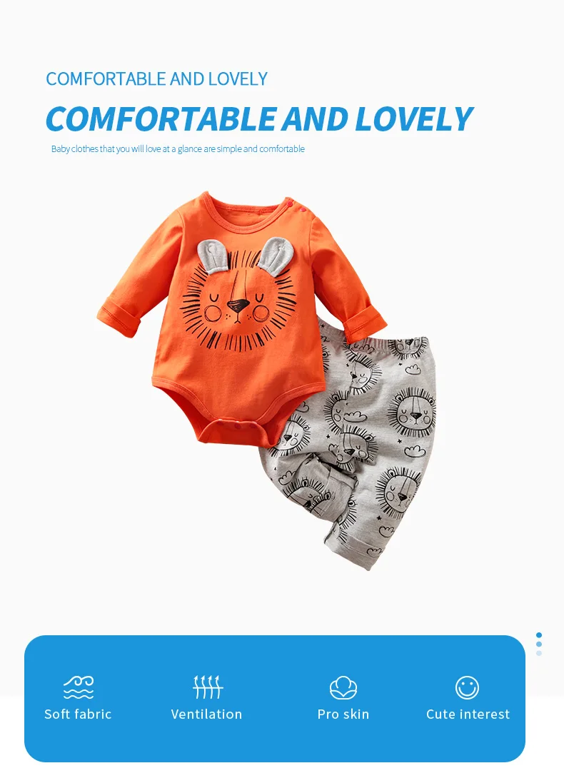 Conjunto de algodón para bebé con estampado de león naranja