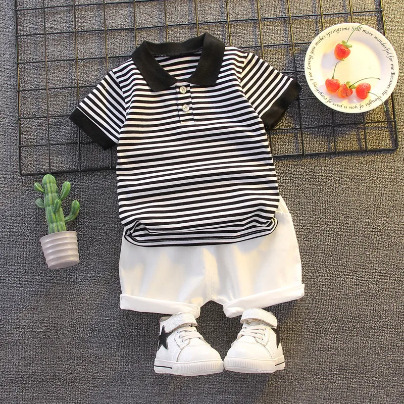 Conjunto bebé verano algodón a rayas: polo y pantalones cortos - imagen 4