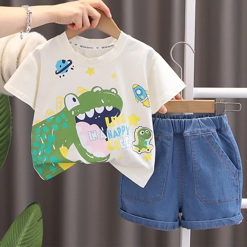 Conjunto de verano para niño pequeño con camiseta y short de mezclilla - imagen 4