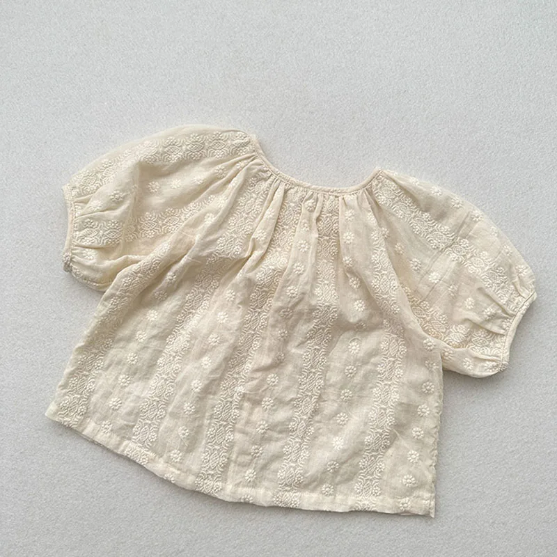 Camisa de algodón bordada floral para niños – Manga corta de verano - imagen 3